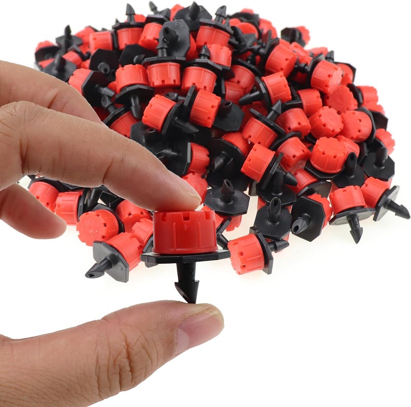 Nihfien 200 Pcs Adjustable Irrigation Drippers Sprinklers, Universal 1/4" Irrigation Micro Drip Emitters 8-Hole 360 Degree Watering Sprinkler for 4mm/7mm Garden Tube Watering System(Red) - Image 3